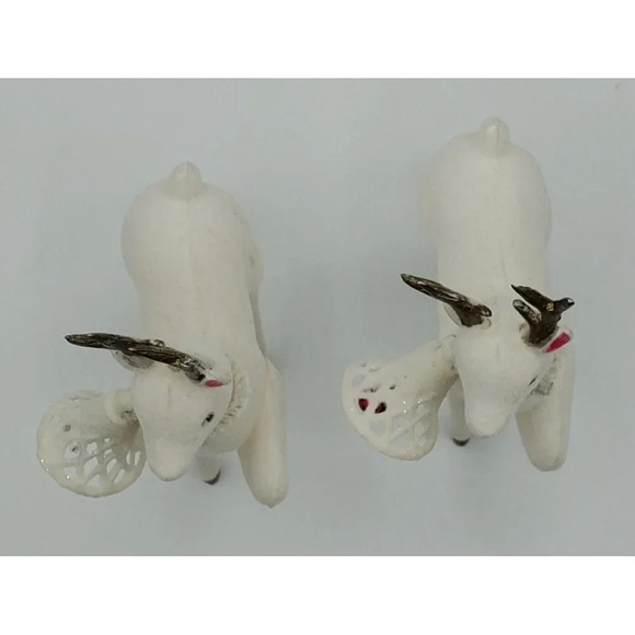 Vintage 2 Plastic White Flocked Chistmas Reindeer Large Bell JAPAN - Picture 2 of 9